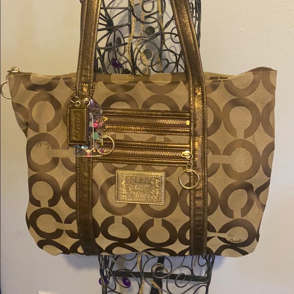 Coach poppy gold tote bag - Coach purse